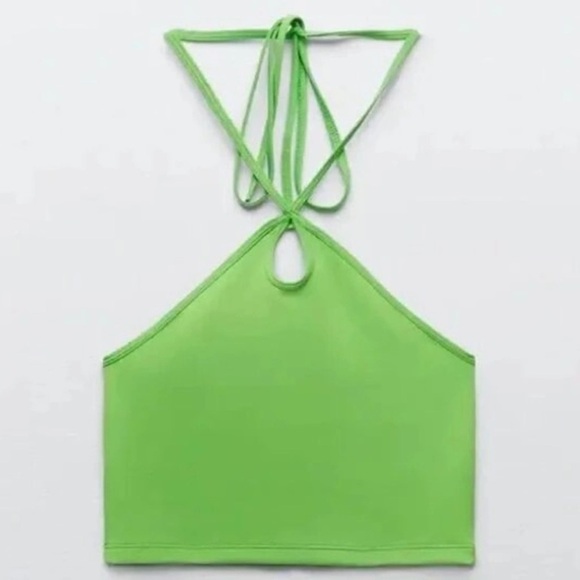Zara Summer Halter Green Cropped Tank Top - Picture 1 of 3